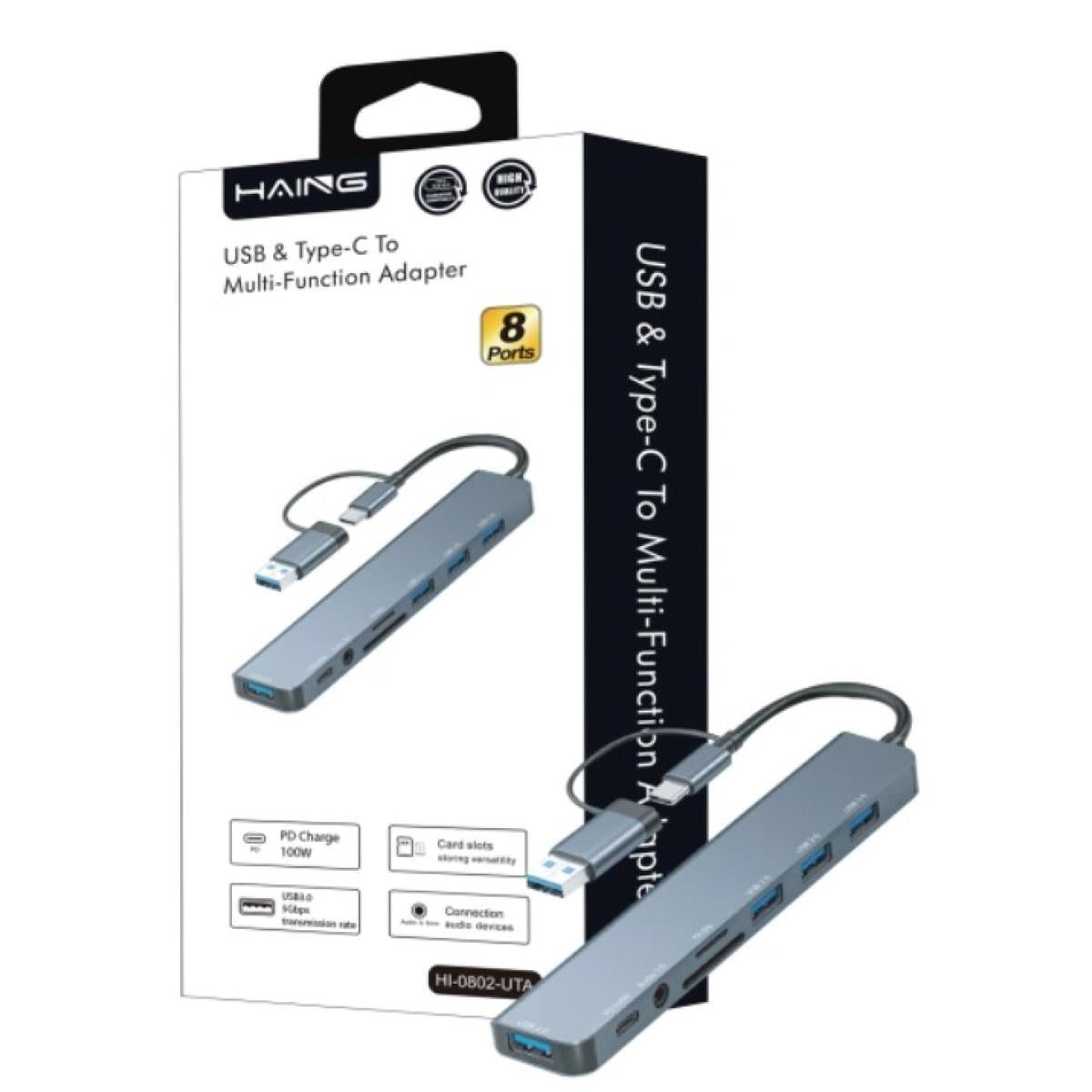 HAING TYPE C 8 in 1 USBMulti-Function Adapter. HI-0802-UTA HAING TYPE C 8 in 1 USBMulti-Function Adapter. HI-0802-UTA