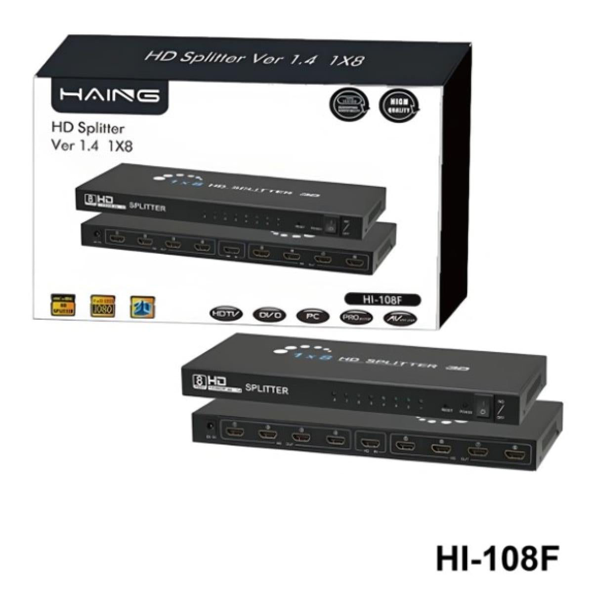 HAING HI-108F 1x8 8 Ports HDMI Powered Splitter for Full HD 1080P & 3D 4K Support