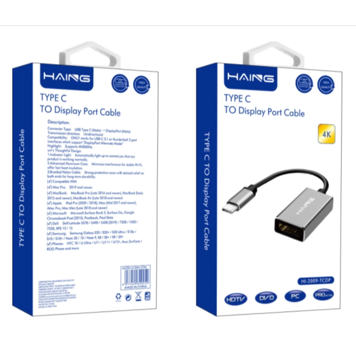 HAING HI-2009-TCDP Type-C to Display Port Cable Adapter 4K