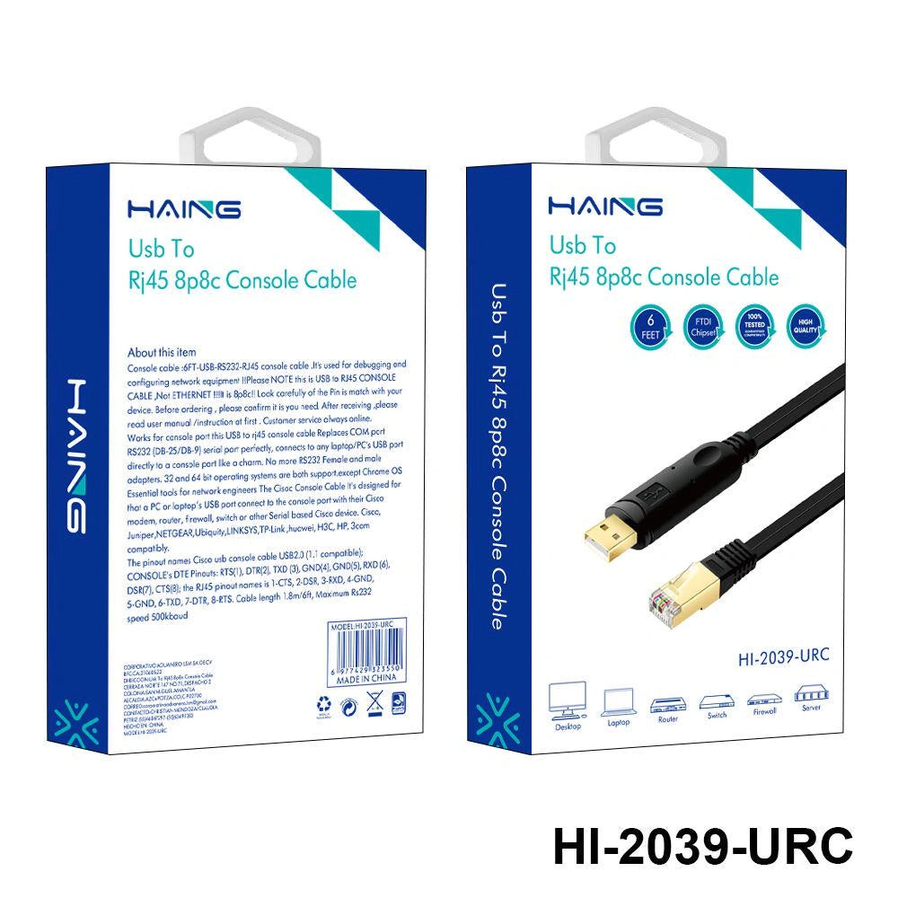 Haing USB-A To RJ45 8p8c Console Cable 1.8m HI-2039-URC Haing USB-A To RJ45 8p8c Console Cable 1.8m HI-2039-URC