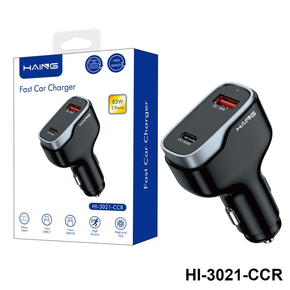HAING HI-3021-CCR Fast Car Charger 2 Ports 83W HAING HI-3021-CCR Fast Car Charger 2 Ports 83W