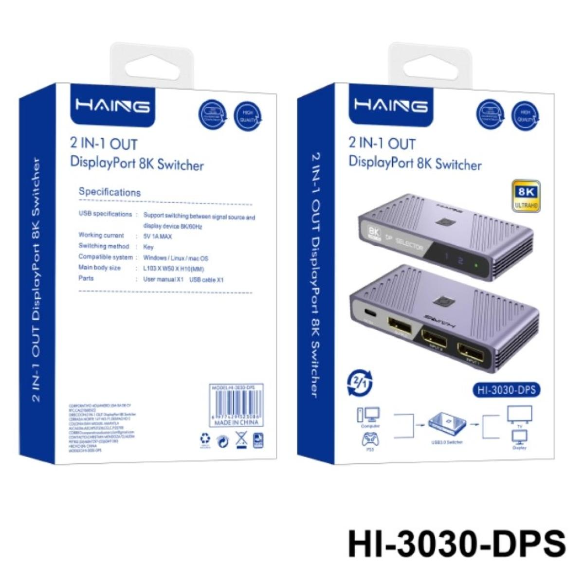 Haing HI-3030-DPS 8K 2 in 1 out Display Port Switch