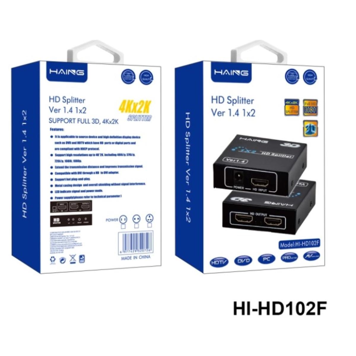 HAING HI-HD102F HD Splitter Ver 1.4 1x2 Full 3D 4Kx2K UK Plug