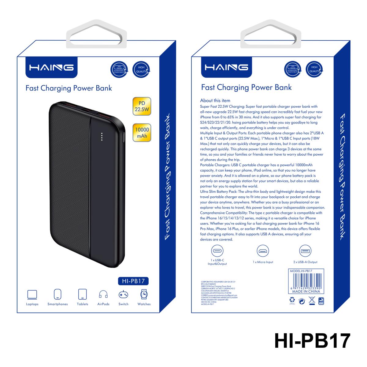 HAING HI-PB17-W Fast Charging Power Bank 10000mAh 22.5W