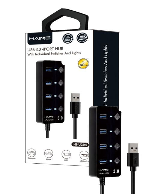Haing USB 3.0 4PORT HUB With Individual Switches And Lights HI-U304