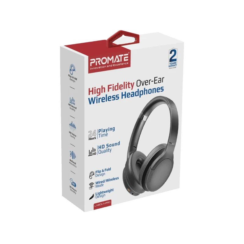 Promate Laboca Pro High Fidelity Over-Ear Wireless Headphones - Black