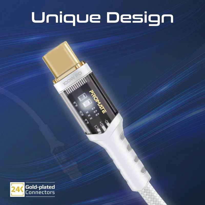 Promate Lucidline 100W Ultra-Fast USB-C Charging Cable 2m - White
