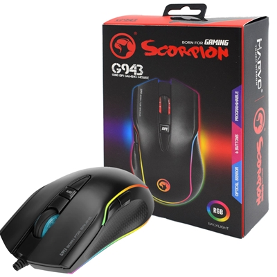 Marvo Scorpion G943 RGB, up to 10000 dpi, 6 Programmable Buttons, Pixart 3325 Optical Sensor 100g Weight Gaming Mouse - Black