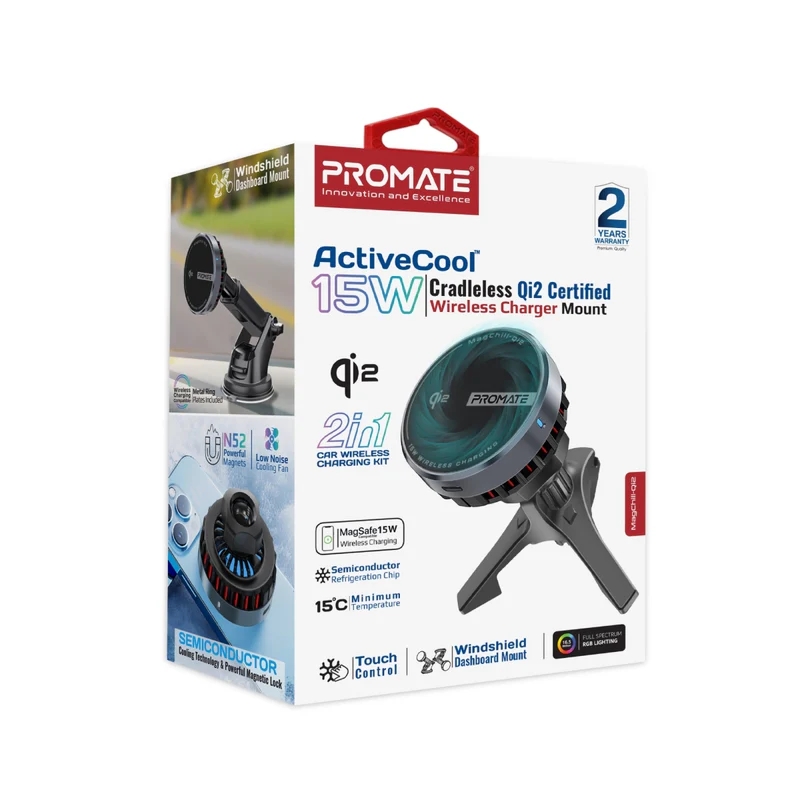 Promate MagChill-Qi2 ActiveCool Cradleless 15W Qi2 Certified Wireless SmartPhone Charger Mount