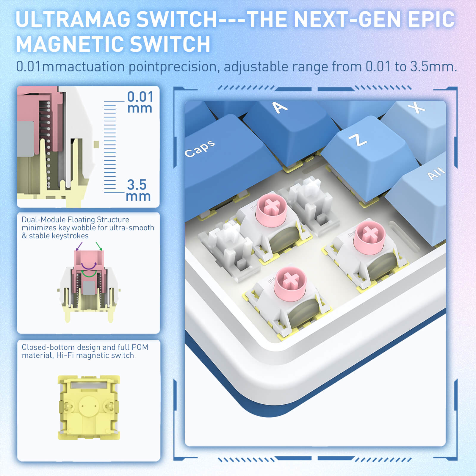 REDRAGON NOVA K709 HE Rapid Trigger Gaming Keyboard (Transparent Blue Keycaps)