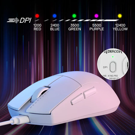 Redragon King 1K Wired Ultra Light-Weight  Wired Gaming Mouse - White