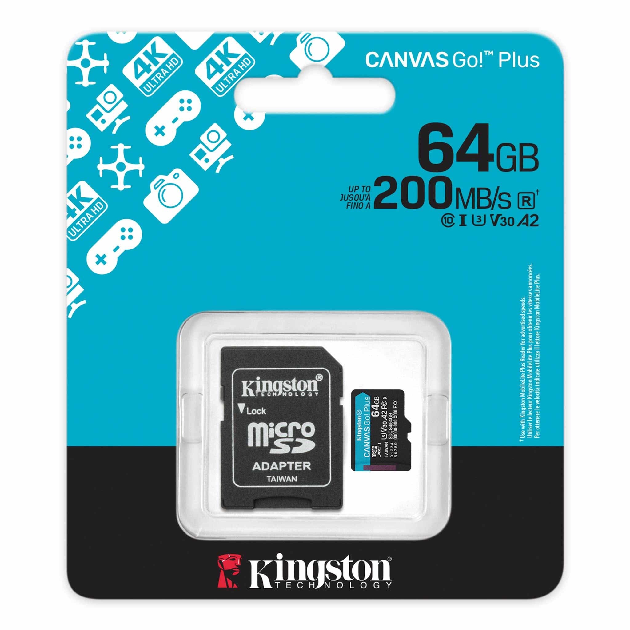 Kingston 64GB microSDXC Canvas Go Plus 200MB/s Read Kingston 64GB microSDXC Canvas Go Plus 200MB/s Read