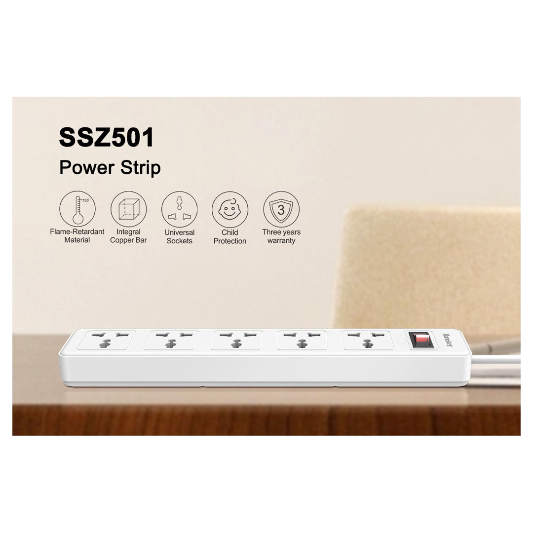 Huntkey PZC502 Power Strips Universal Standard 3M -5 Sockets