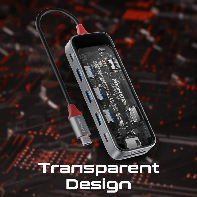 Promate TransHub-Go USB-C™ Hub 9-in-1 Multi-Display Media Hub 4K@60Hz