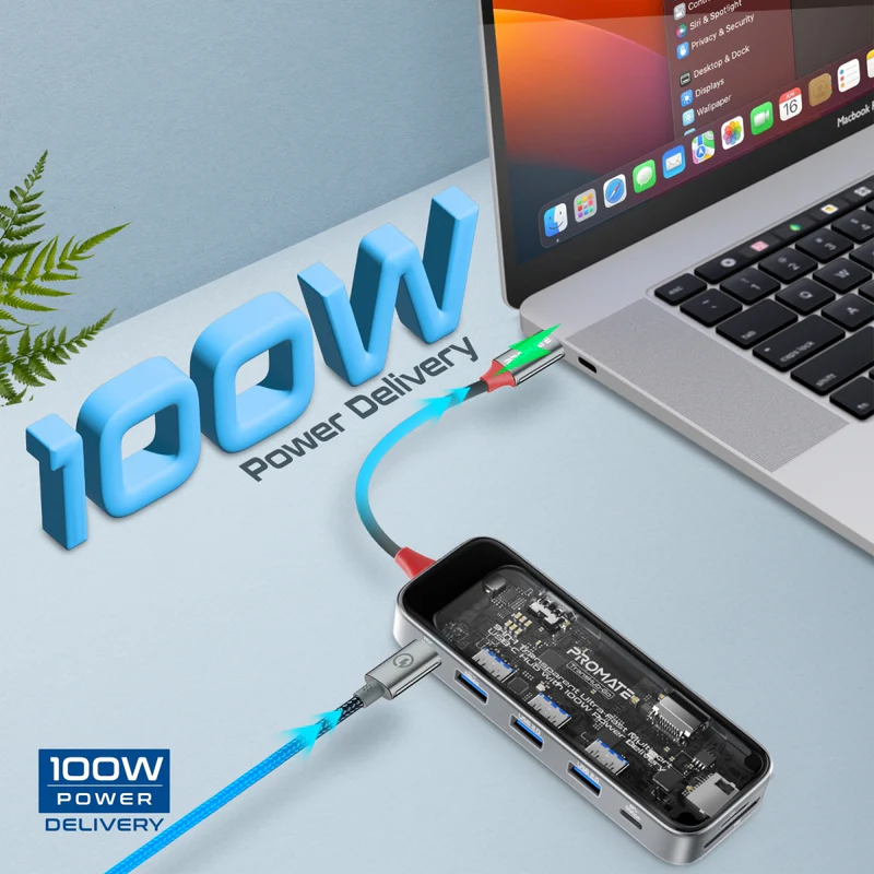 Promate TransHub-Go USB-C™ Hub 9-in-1 Multi-Display Media Hub 4K@60Hz