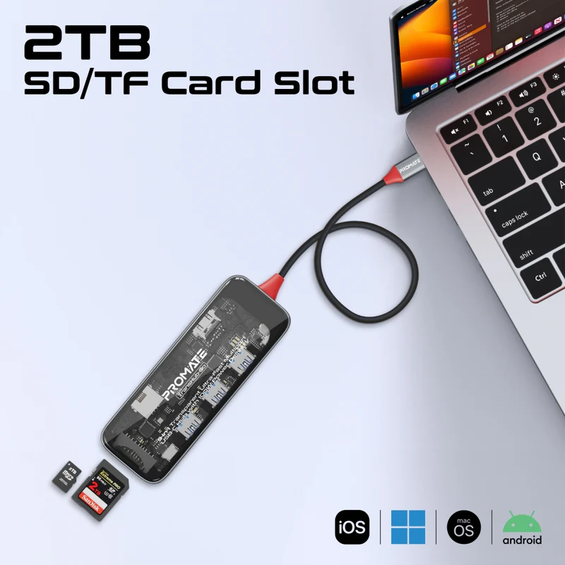 Promate TransHub-Go USB-C™ Hub 9-in-1 Multi-Display Media Hub 4K@60Hz