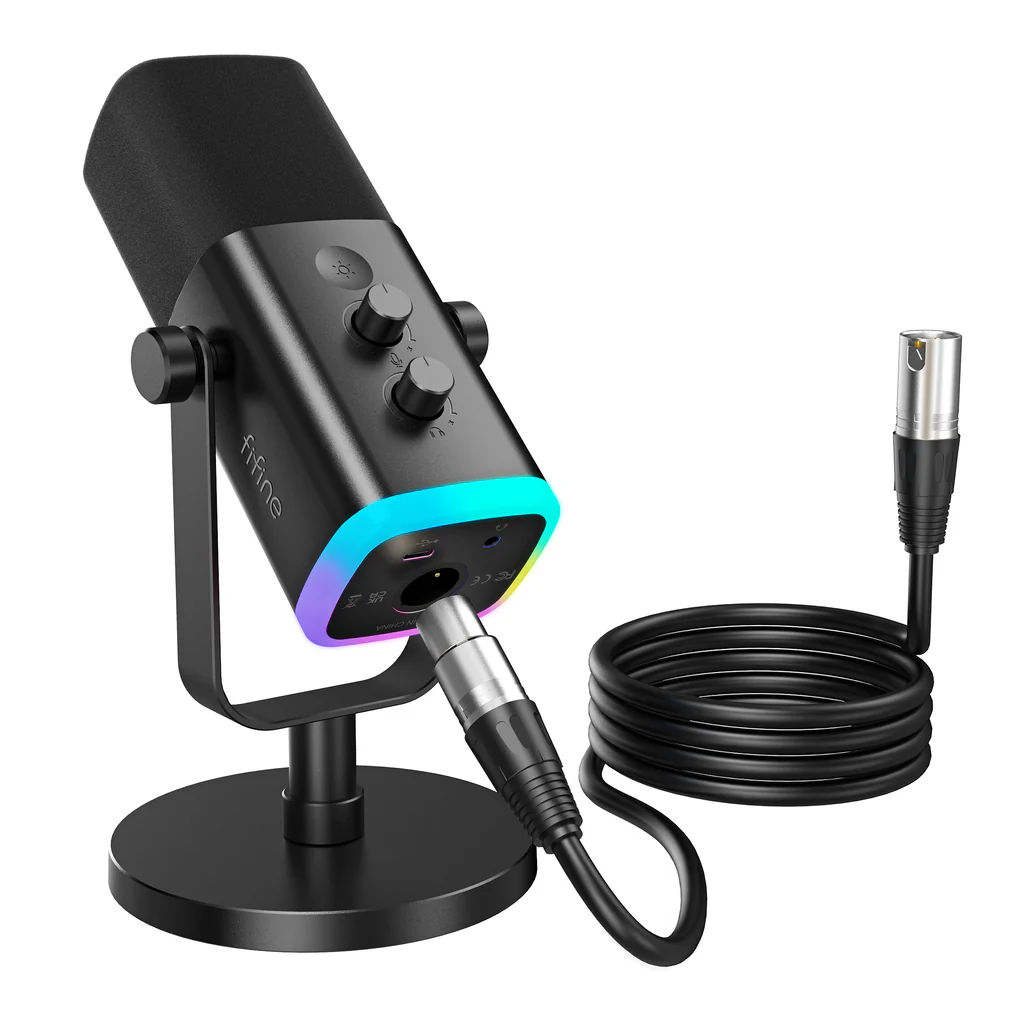 Fifine Ampligame AM8 RGB USB, XLR Dynamic Mic With Touch-mute