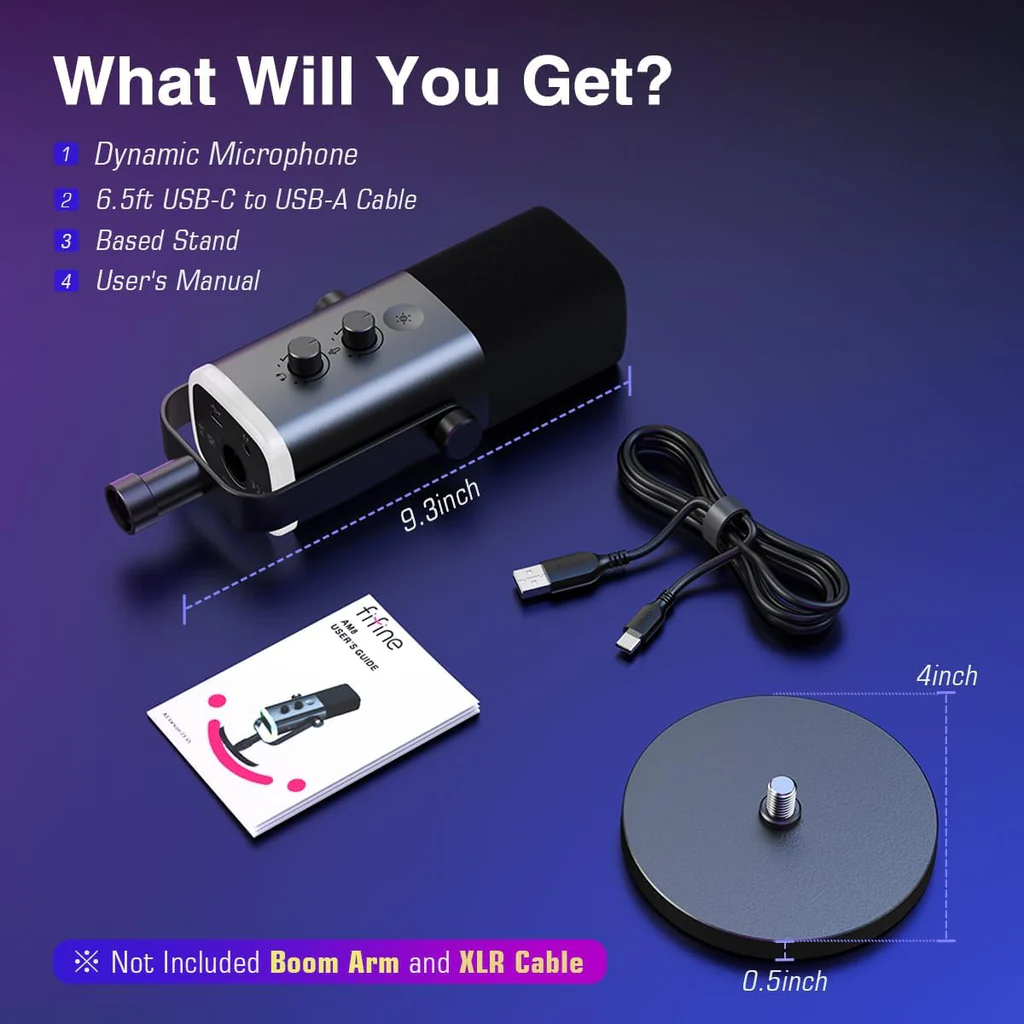 Fifine Ampligame AM8 RGB USB, XLR Dynamic Mic With Touch-mute