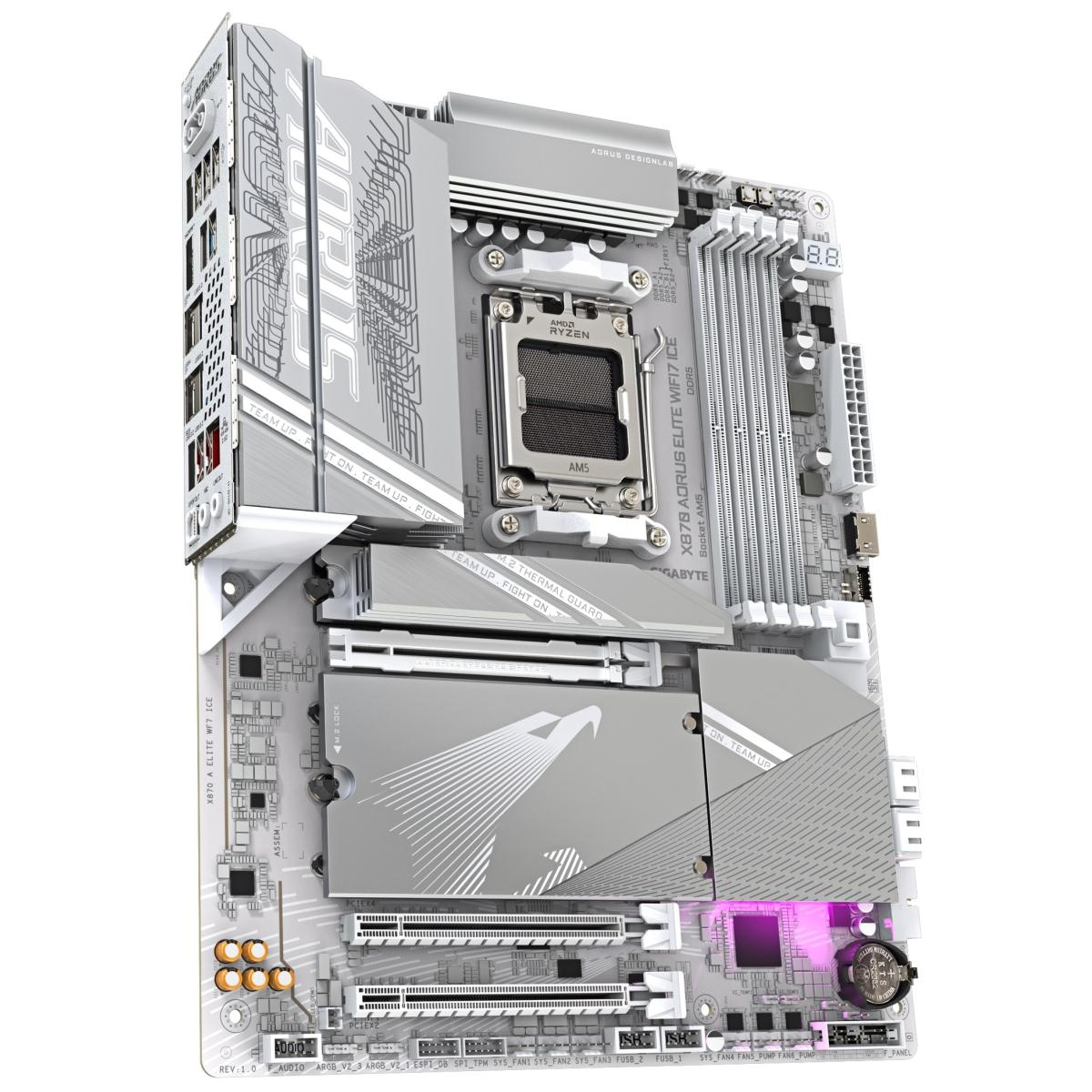 GIGABYTE X870 AORUS ELITE WIFI7 ICE AMD RYZEN 7000 8000 9000 Series AM5/DDR5/PCIe 5.0/4xM.2 - ATX Gaming Motherboard