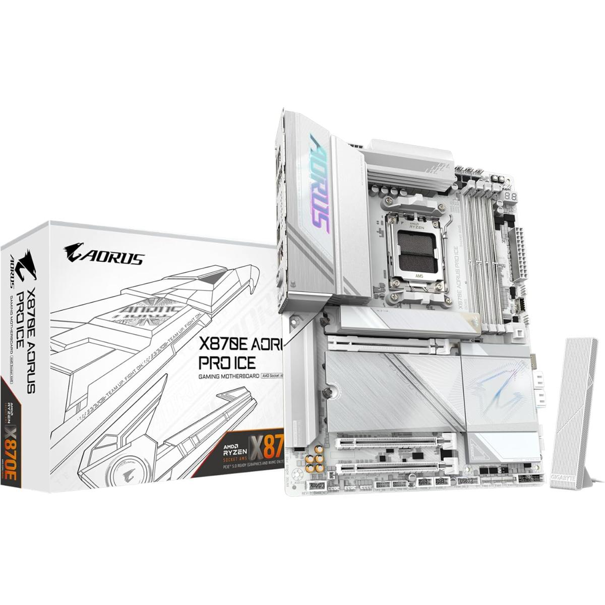 GIGABYTE X870E AORUS PRO ICE (Wi-Fi 7) AMD RYZEN 7000 8000 9000 Series AM5/DDR5/PCIe 5.0/4xM.2 - ATX Gaming Motherboard