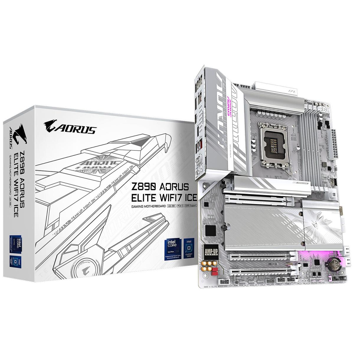 GIGABYTE Z890 AORUS ELITE WIFI7 ICE, Intel Core Ultra (Series 2), LGA 1851/DDR5/PCIe 5.0/4xM.2 - ATX Gaming Motherboard