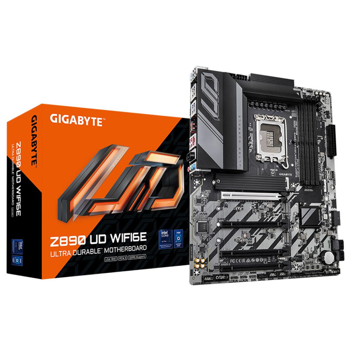 GIGABYTE Z890 UD WIFI6E, Intel Core Ultra (Series 2), LGA 1851/DDR5/PCIe 5.0/3xM.2 - ATX Gaming MotherBoard