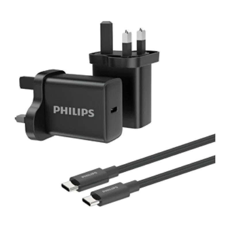 Philips DLP5312NB/12 GaN wall charger USB-C 30W with USB-C Cable Black