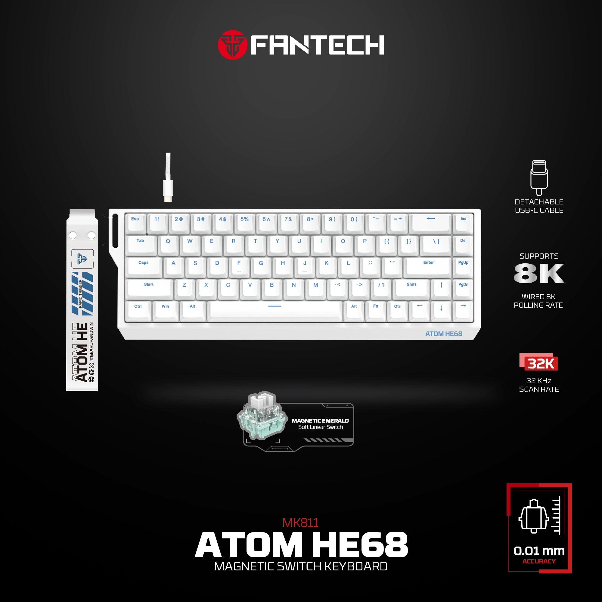 FANTECH MK811 ATOM HE68 MAGNATIC EMERALD WHITE GAMING KEYBOARD