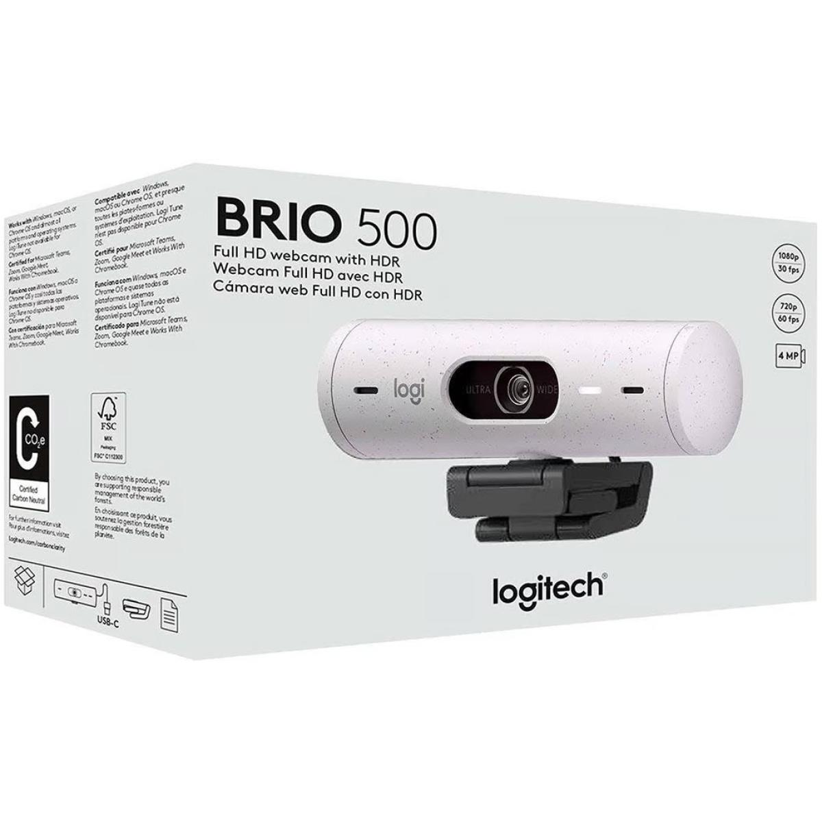 Logitech Brio 500 Full HD Webcam with Auto Light Correction Dual Noise Reduction Mics Streaming -Graphite