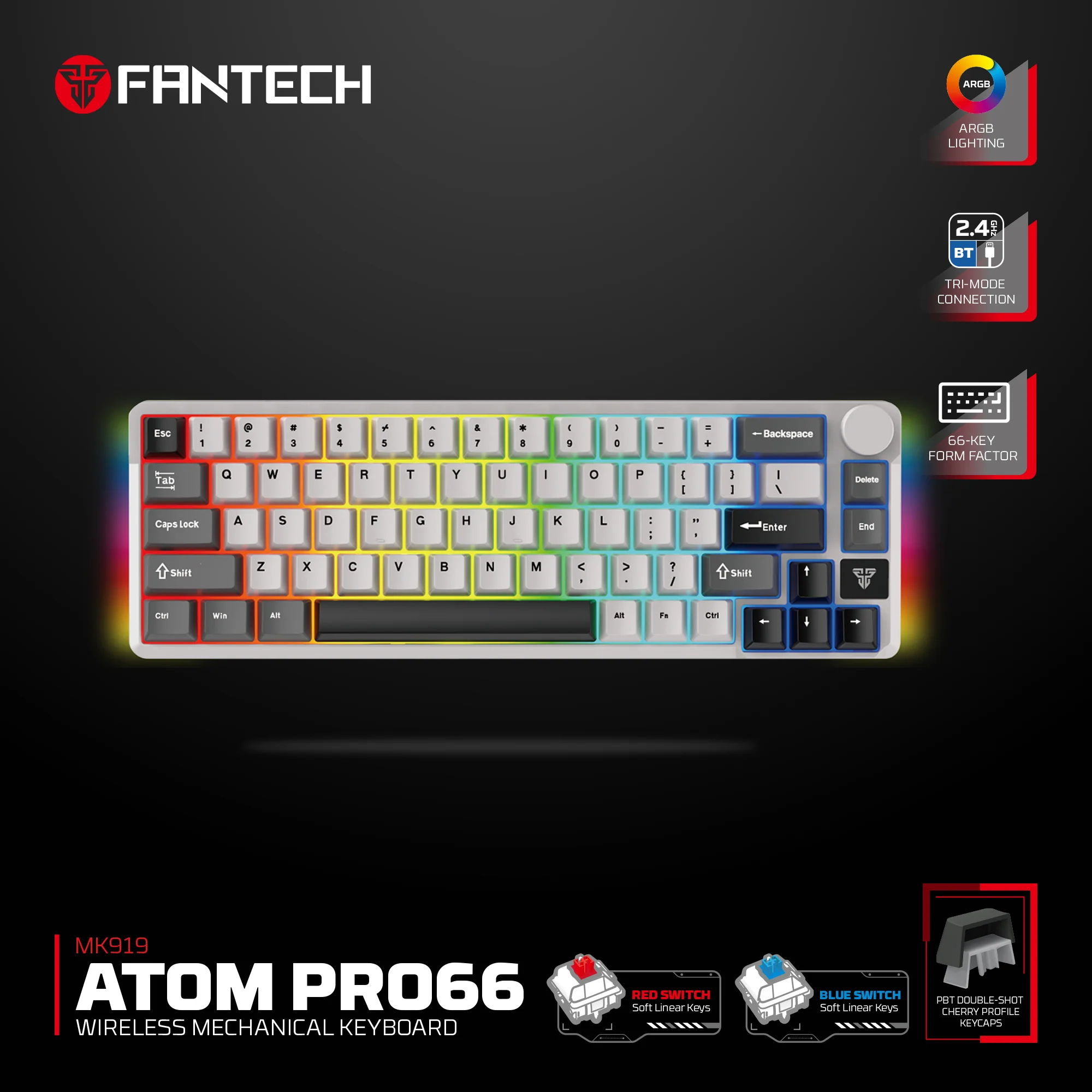 Fantech MK919 ATOM PRO66 Mechanical Keyboard - Gray