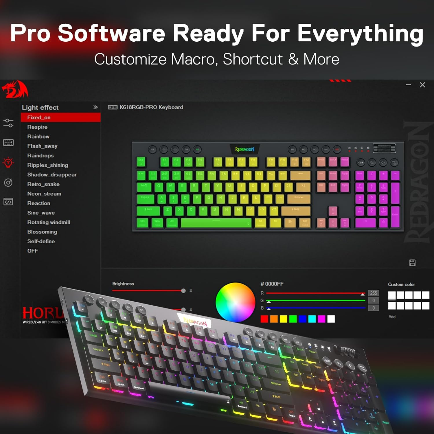 Redragon Horus Pro K618RGB-PRO Compatible with Windows and Mac OS Wireless Gaming Keyboard