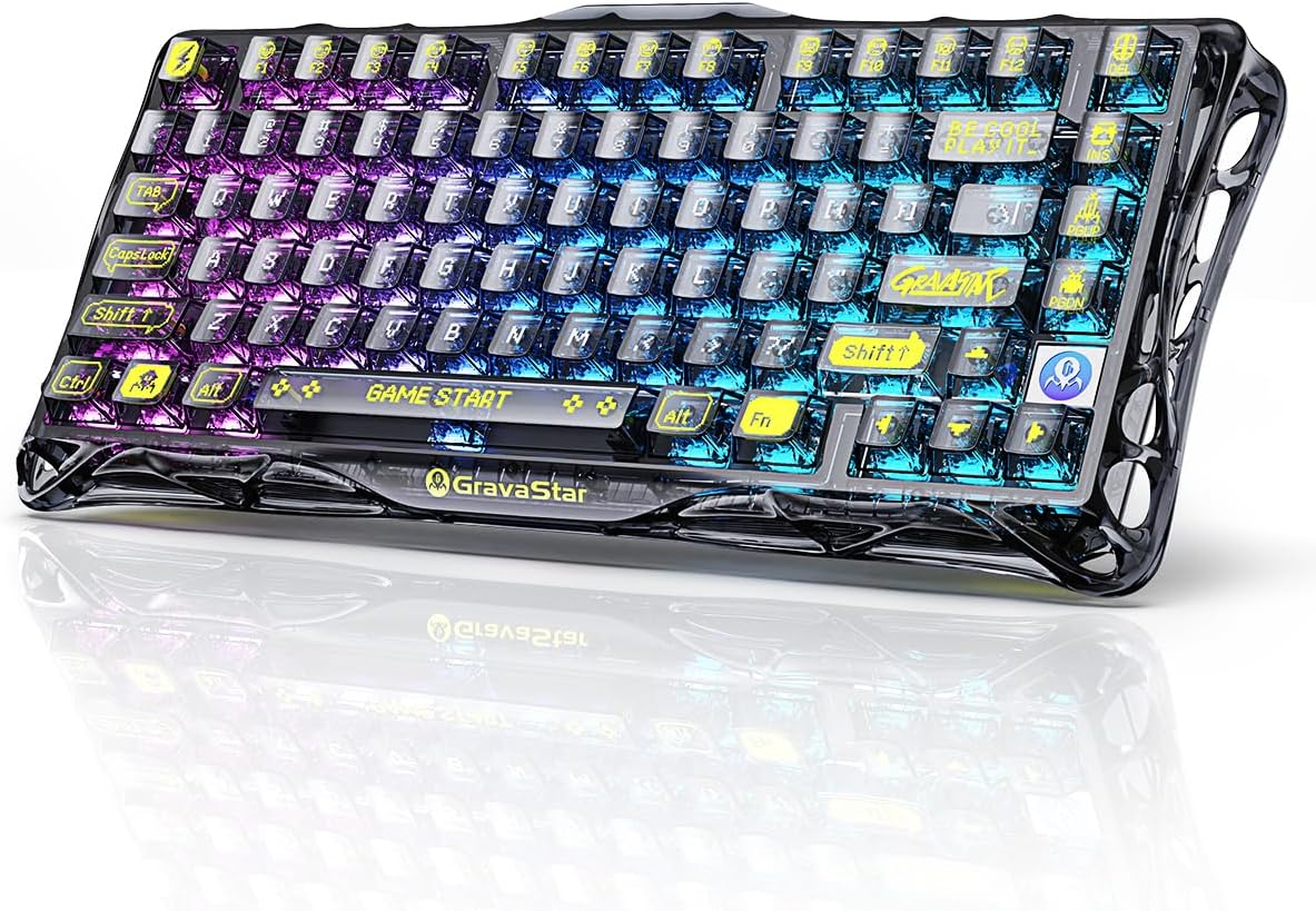 GravaStar Mercury K1 Lite 75% Wireless Mechanical Gaming Keyboard Transparent Black GravaStar Mercury K1 Lite 75% Wireless Mechanical Gaming Keyboard Transparent Black