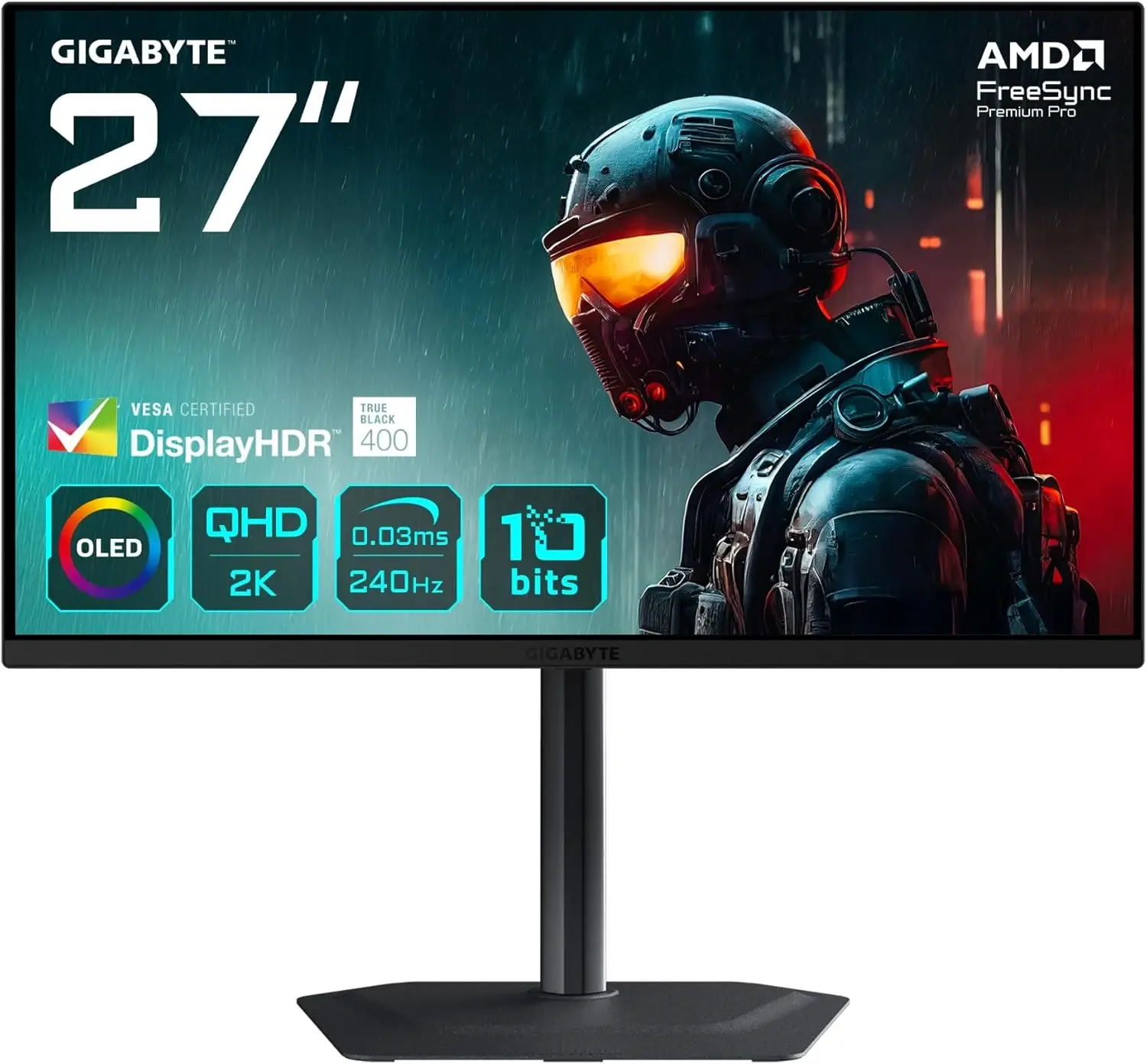 GIGABYTE MO27Q2 26.5-inch QD-OLED QHD 2K 0.03ms 240Hz Gaming Monitor - With Speakers Height Adjustable Anti-Reflection TYPE C KVM