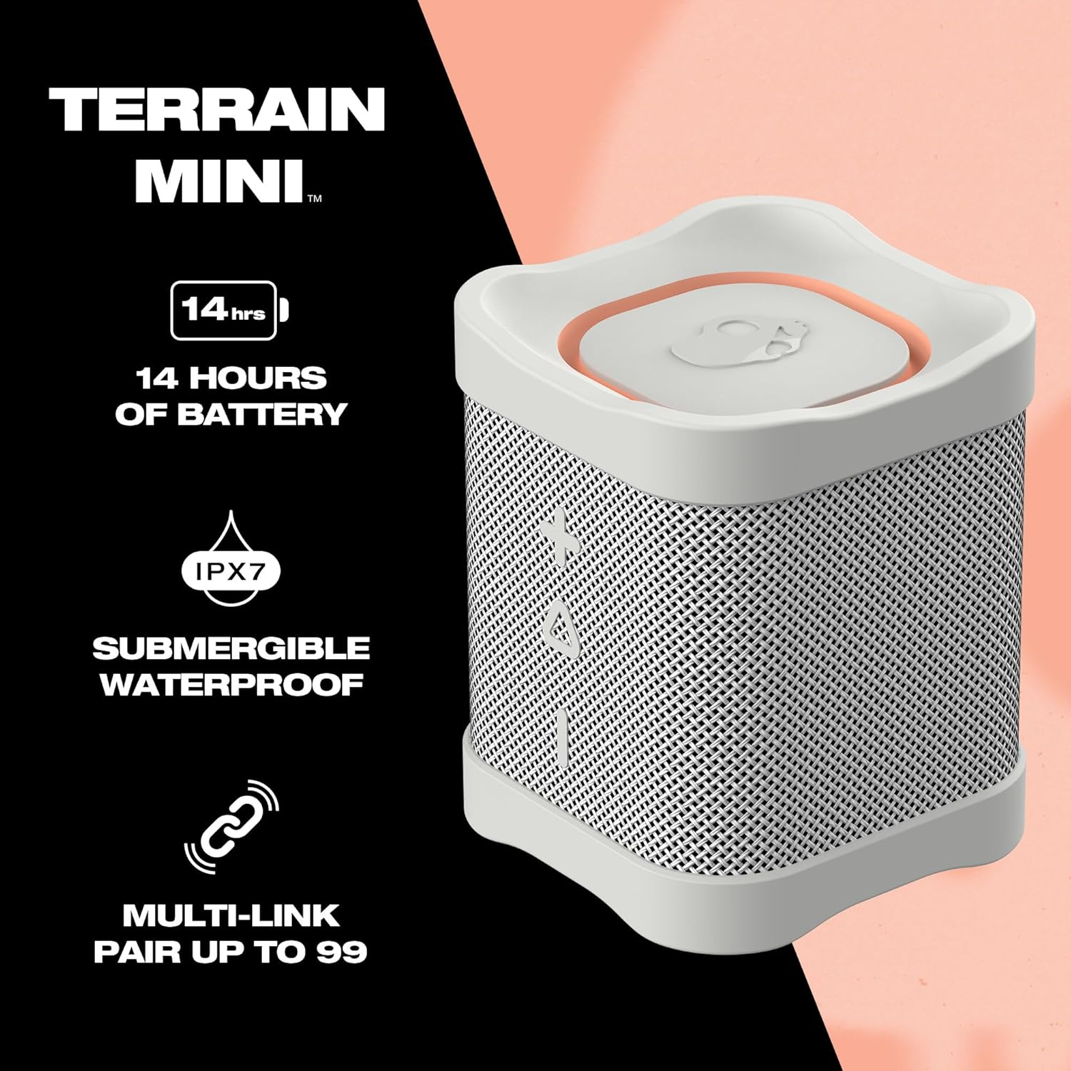 Skullcandy Terrain Mini Wireless Bluetooth Speaker - IPX7 Waterproof Portable Speaker with Dual Custom Passive Radiators
