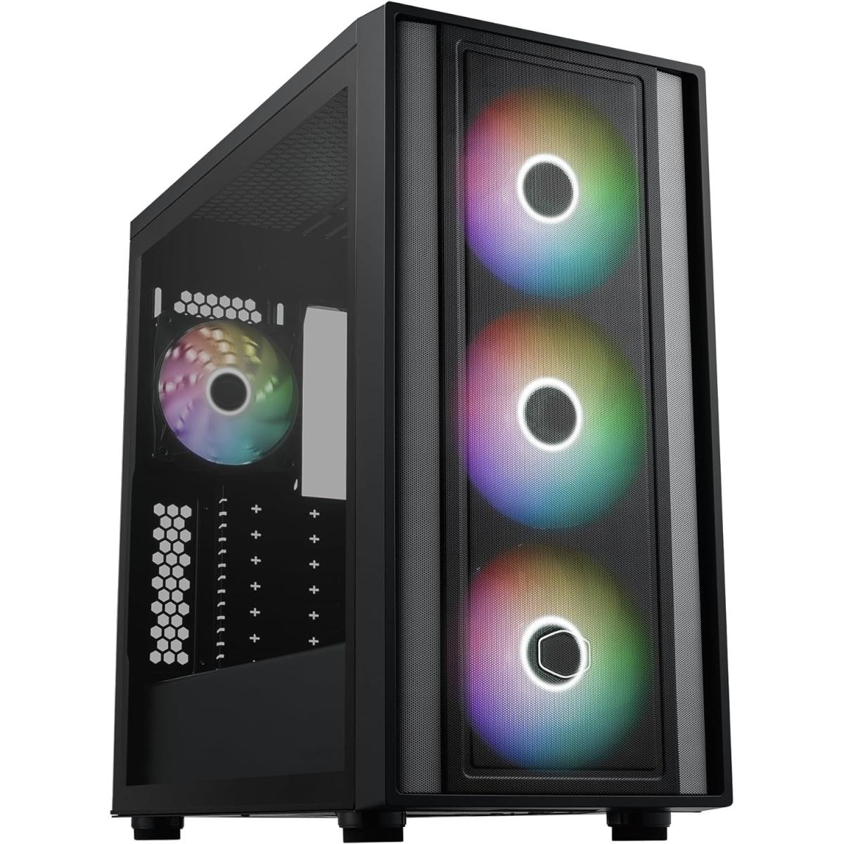 Cooler Master MASTERBOX 600 ATX ARGB Mid Tower Tempered Glass Gaming Case, Front Performance MESH Panel -Black