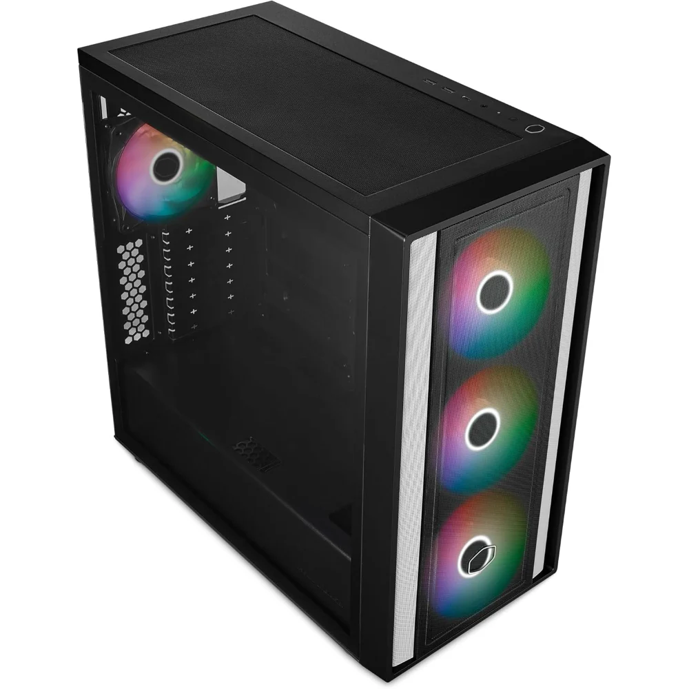 Cooler Master MASTERBOX 600 ATX ARGB Mid Tower Tempered Glass Gaming Case, Front Performance MESH Panel -Black