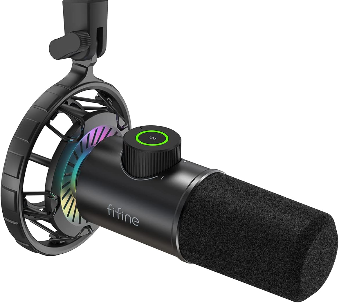 FIFINE K658 USB Gaming Microphone, RGB Dynamic Mic for PC