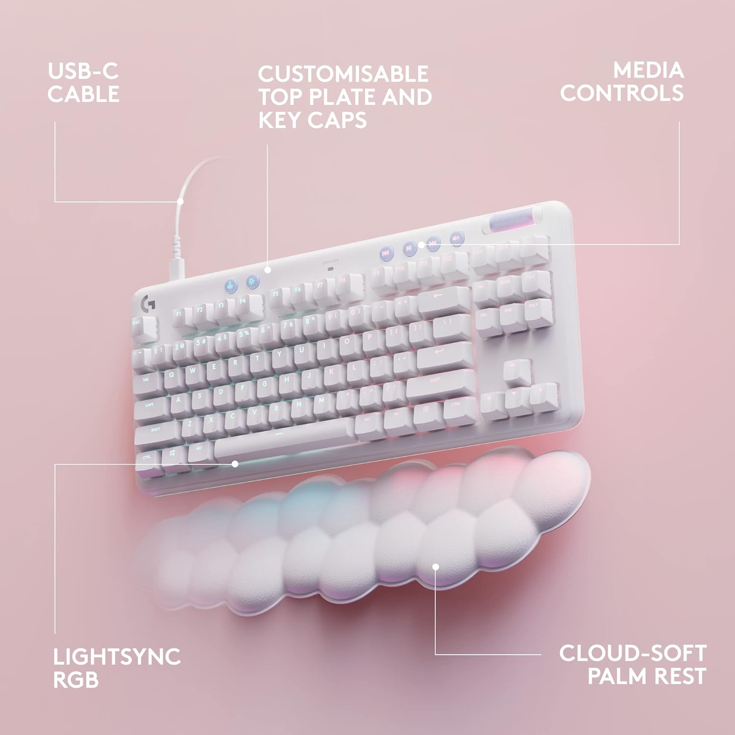 Logitech G713 TKL Wired Mechanical Keyboard LIGHTSYNC RGB Lighting Linear Switches (GX Red) - White Mist