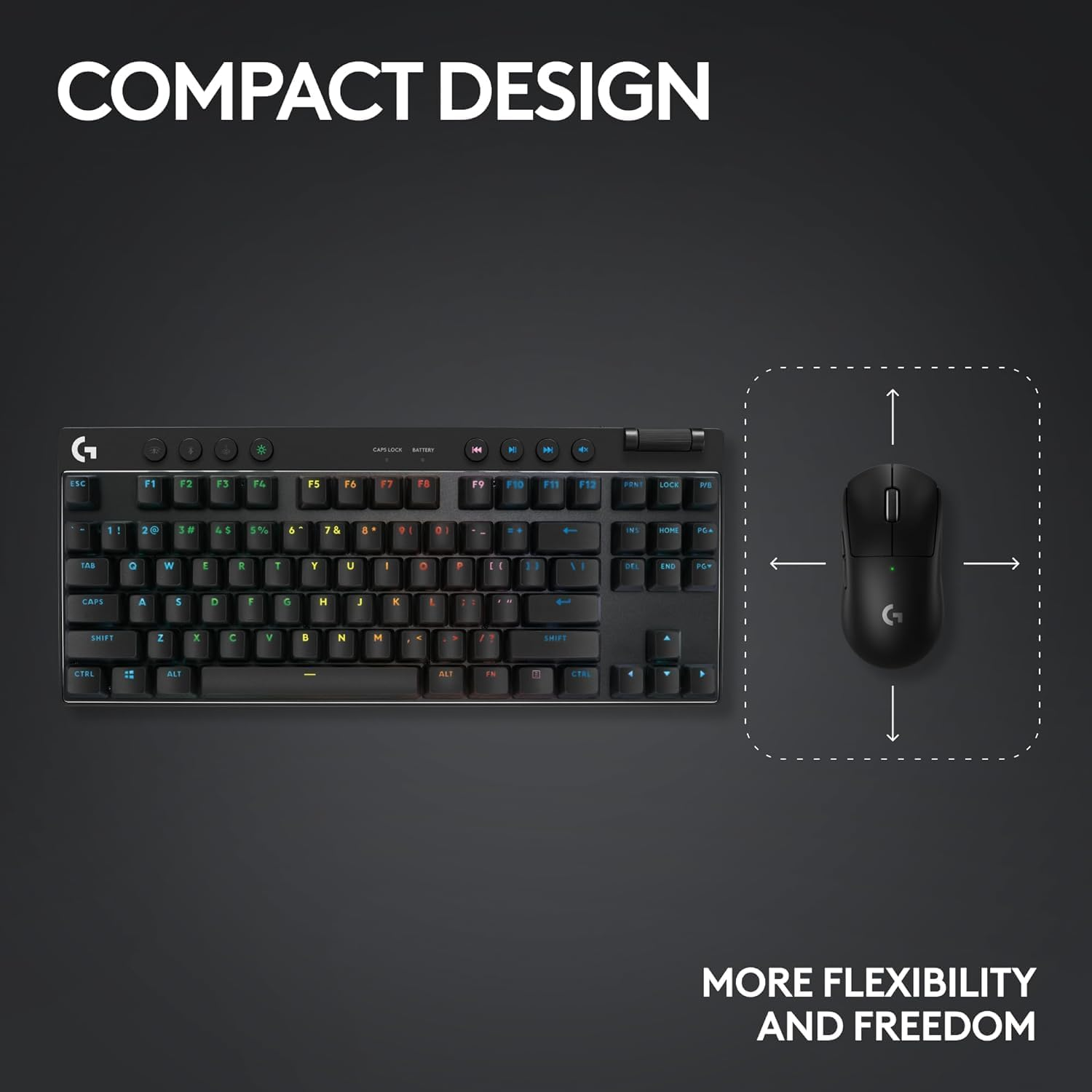 Logitech G PRO X 60 LIGHTSPEED Wireless Ultra Compact TKL 60% Mechanical LIGHTSYNC RGB Dual-Shot PBT Keycaps GX Optical Tactile Switches - Black
