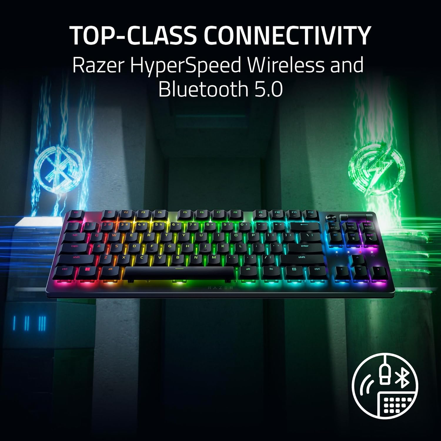 Razer DeathStalker V2 Pro TKL Wireless & Bluetooth Low-Profile Optical Switches HyperSpeed 50 Hr Ultra-Durable Coated Keycaps - Linear Red