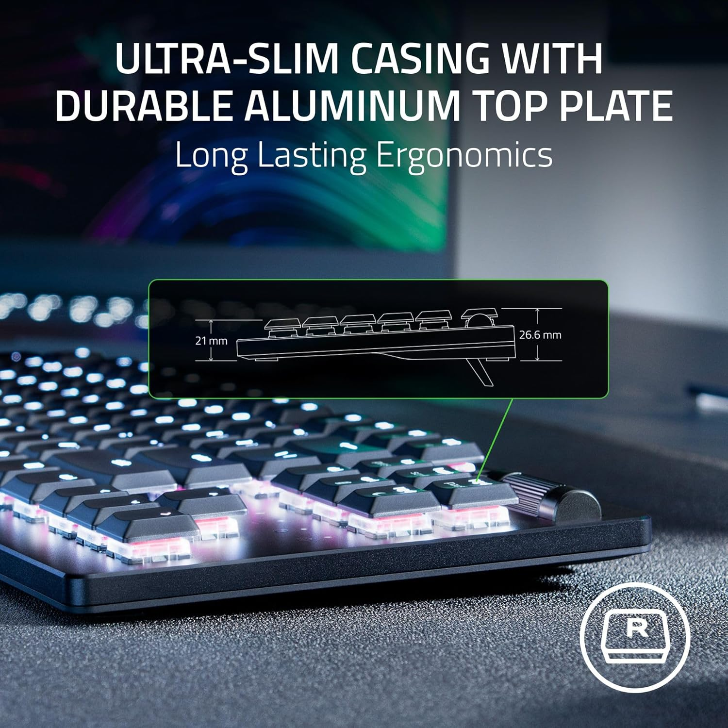 Razer DeathStalker V2 Pro TKL Wireless & Bluetooth Low-Profile Optical Switches HyperSpeed 50 Hr Ultra-Durable Coated Keycaps - Linear Red