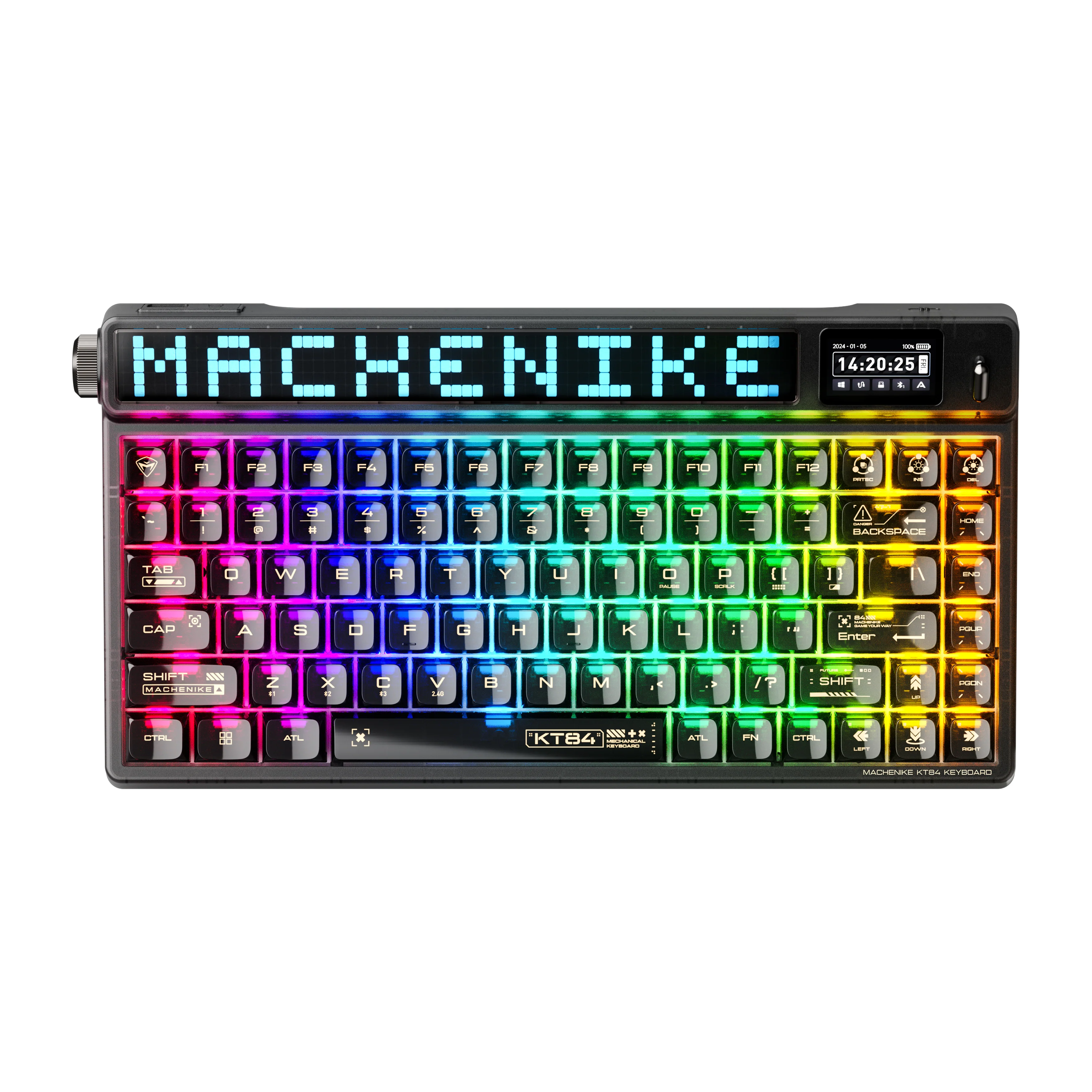 Machenike KT84 Mechanical Keyboard – 84-Key Wireless/Wired Gateron G Pro 2.0 Yellow Switches Hot-Swappable Smart Screen – Black
