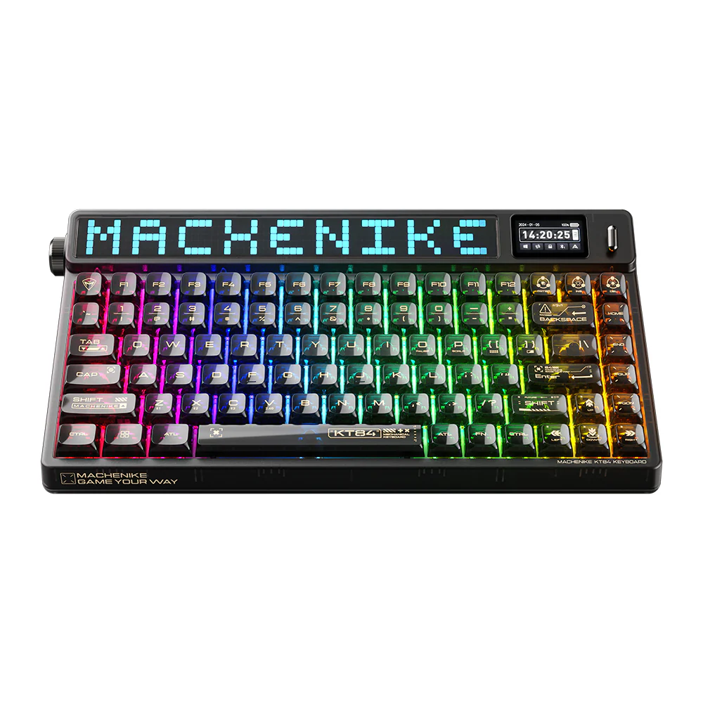 Machenike KT84 Mechanical Keyboard – 84-Key Wireless/Wired Gateron G Pro 2.0 Yellow Switches Hot-Swappable Smart Screen – Black