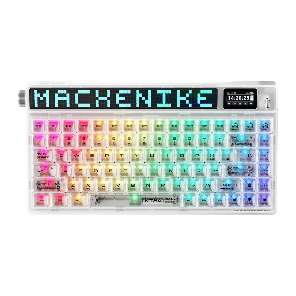 Machenike KT84 Mechanical Keyboard – 84-Key Wireless/Wired Gateron G Pro 2.0 Yellow Switches Hot-Swappable Smart Screen – White