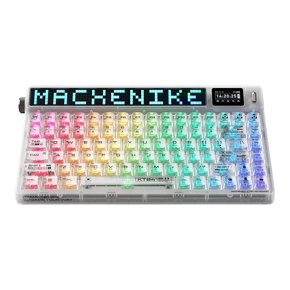 Machenike KT84 Mechanical Keyboard – 84-Key Wireless/Wired Gateron G Pro 2.0 Yellow Switches Hot-Swappable Smart Screen – White
