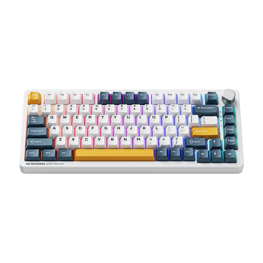Machenike K600-B82W Mechanical Keyboard – 82-Key White Gateron Brown Switches Hot-Swappable Volume Knob Wireless/Wired