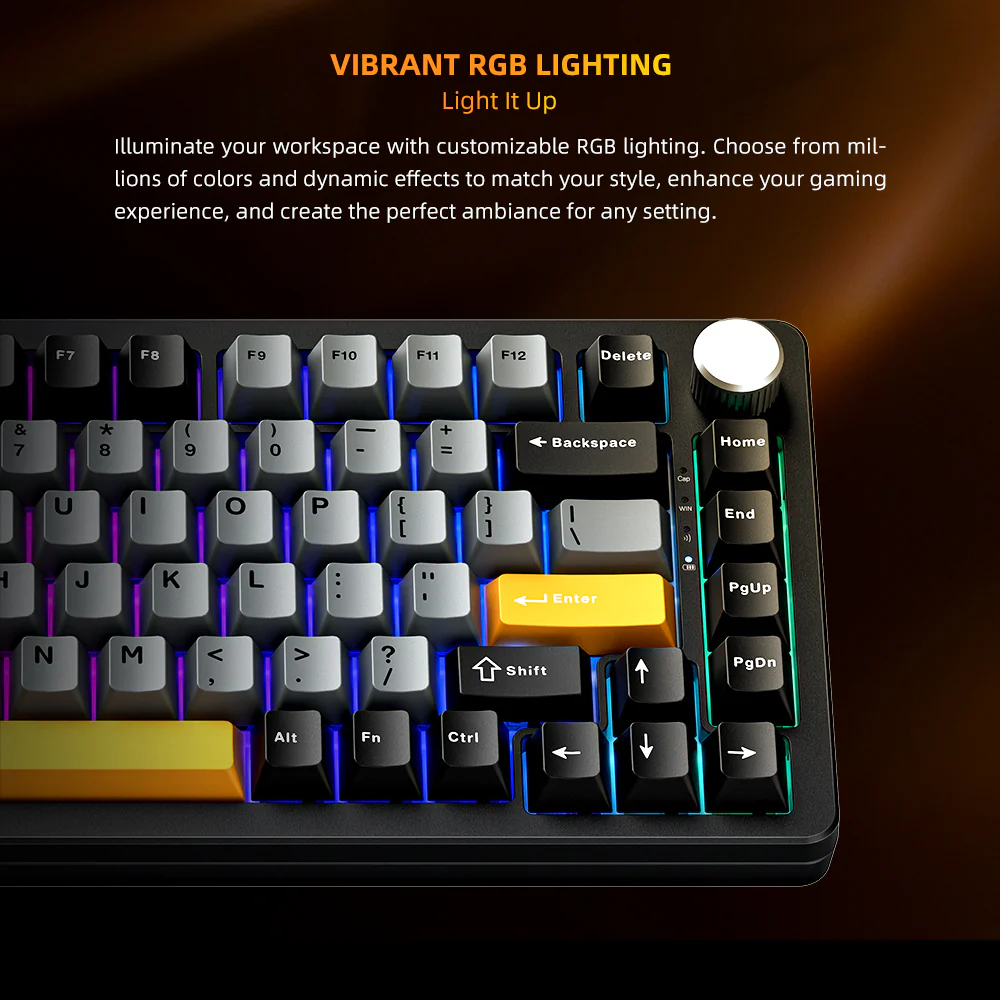 Machenike K600-B82W Mechanical Keyboard – 82-Key Black Gateron Silver Switches Hot-Swappable Volume Knob Wireless/Wired