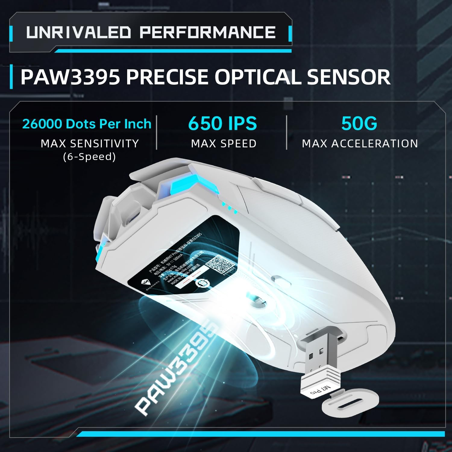 Machenike M7 Pro Wireless Gaming Mouse – White PAW3395 Sensor Wired/2.4GHz Ultra-Precise Lightweight Design