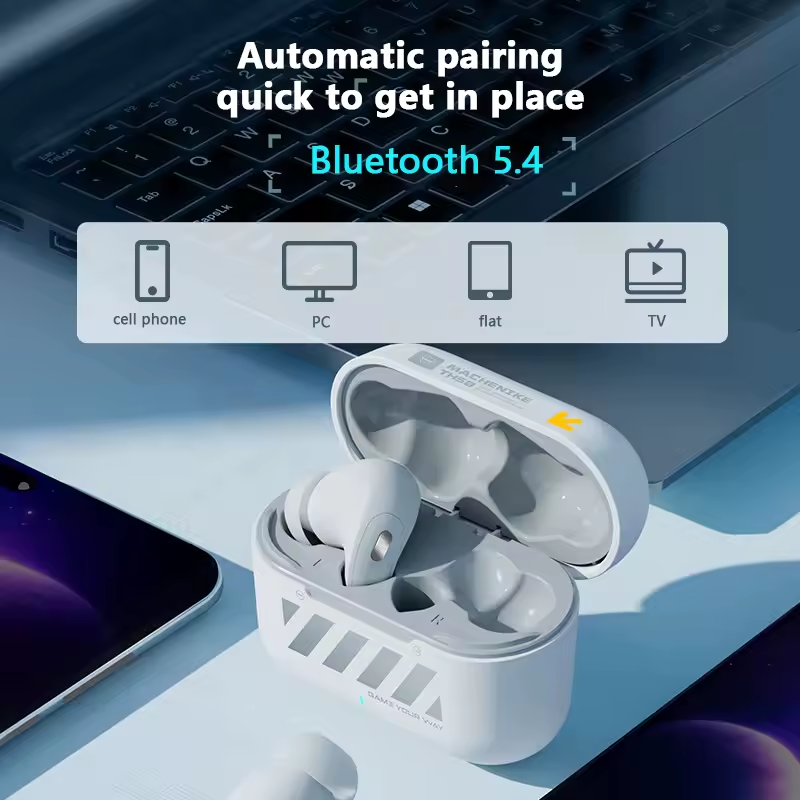 Machenike TH50 Wireless Earphones – Bluetooth 5.3 ANC AI Noise Reduction IPX5 Low Latency In-Ear Gaming & Sports Headset with Charging Case