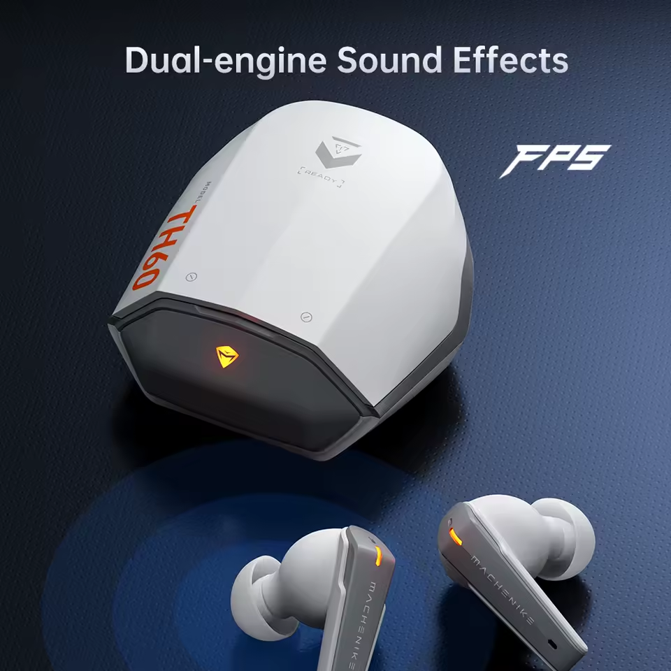 Machenike TH60 TWS Wireless Earphones – Bluetooth 5.4 4-Mic ENC Noise Cancelling Dual Sound Effects (Gaming/Music) Fast Charging 7+ Hours Battery Life
